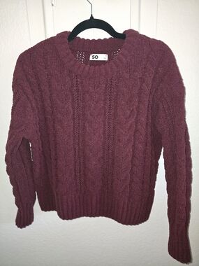 SO Cable Knit Crewneck Sweater - Plum